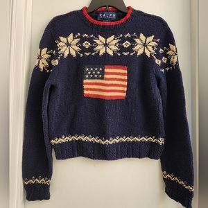 Ralph Lauren Medium Vintage Women's Sweater Flag Snowflakes Hand Knitted